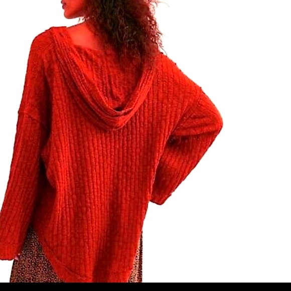 SOLD. Free People Slouchy Baja Babe Hacci Red Hooded Cardigan. As New. No Tag - Picture 5 of 16